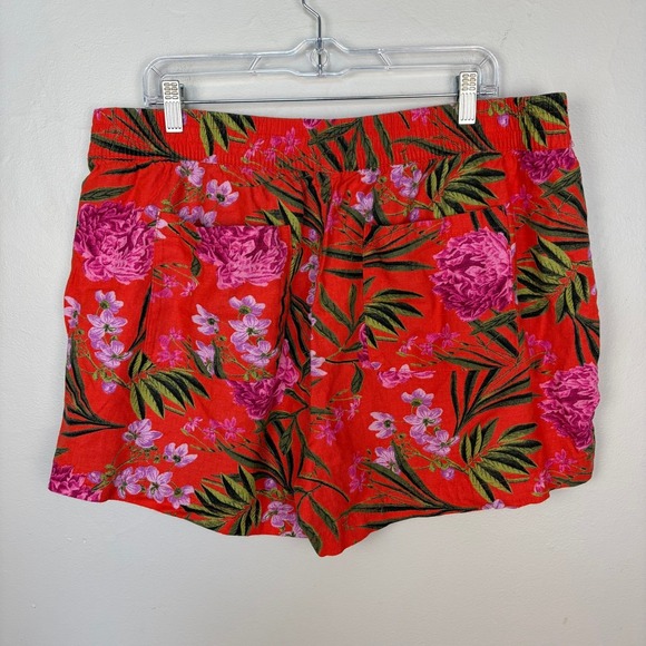 Old Navy High-Waisted Linen-Blend Shorts Red Floral Coastal Casual Size XL - Picture 4 of 7
